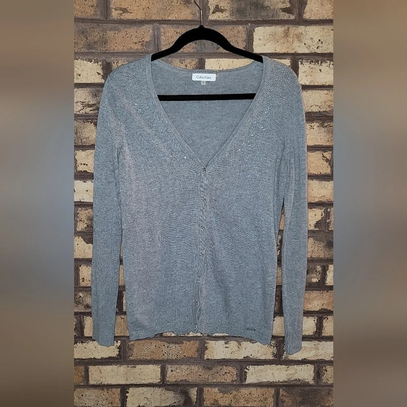 Calvin Klein gray rhinestone cardigan - Picture 1 of 4